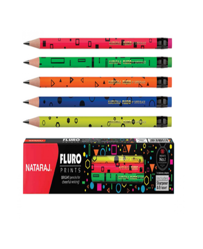Nataraj Fluro Prints Pencil10 Free eraser and Sharpener HaridwarMart